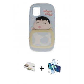 MARSİLYAN™- iPhone 11 Kılıf Akış Yansıma - Siyah 3D Antistatik Cam Ekran Koruyucu + Pers Alüminyum Kamera Lens - GD