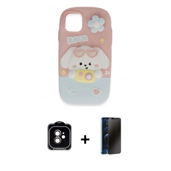 MARSİLYAN™- iPhone 11 Kılıf Akış Yansıma - Siyah 3D Antistatik Hayalet Cam Ekran Koruyucu + PVD Metal Kamera Lens - TU