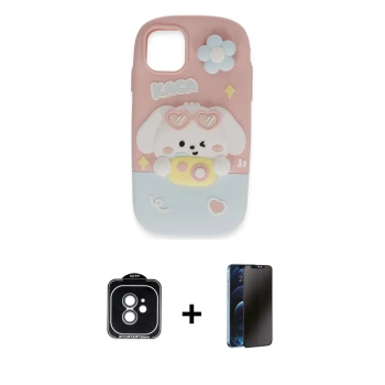 MARSİLYAN™- iPhone 11 Kılıf Akış Yansıma - Siyah 3D Antistatik Hayalet Cam Ekran Koruyucu + PVD Metal Kamera Lens - YL