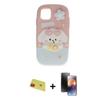 MARSİLYAN™- iPhone 11 Kılıf Akış Yansıma - Siyah 3D Antistatik Mat Seramik Nano Ekran Koruyucu + Rainbow Kamera Lens Koruma Cam - KI