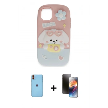 MARSİLYAN™- iPhone 11 Kılıf Akış Yansıma - Siyah 3D Antistatik Mat Seramik Nano Ekran Koruyucu + Neon Fosforlu Kamera Lens - TU