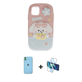 MARSİLYAN™- iPhone 11 Kılıf Akış Yansıma - Siyah 3D Antistatik Seramik Nano Ekran Koruyucu + Neon Fosforlu Kamera Lens - YL