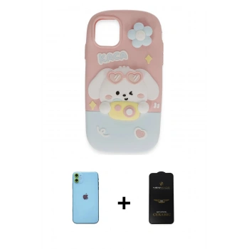 MARSİLYAN™- iPhone 11 Kılıf Akış Yansıma - Siyah 6D Antistatik Mat Seramik Hayalet Nano Ekran Koruyucu + Neon Fosforlu Kamera Lens - YL