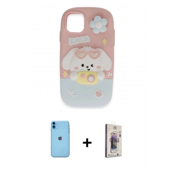 MARSİLYAN™- iPhone 11 Kılıf Akış Yansıma - Siyah Bilvis 3D Cam Ekran Koruyucu + Neon Fosforlu Kamera Lens - MI