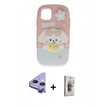 MARSİLYAN™- iPhone 11 Kılıf Akış Yansıma - Siyah Bilvis 3D Cam Ekran Koruyucu + Raze Metal Kamera Lens - MR