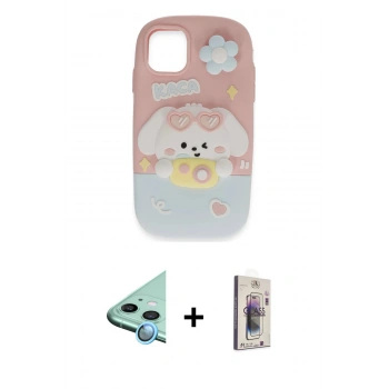 MARSİLYAN™- iPhone 11 Kılıf Akış Yansıma - Siyah Bilvis 3D Cam Ekran Koruyucu + Raze Metal Kamera Lens - MI
