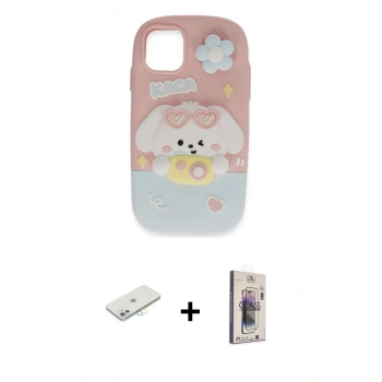MARSİLYAN™- iPhone 11 Kılıf Akış Yansıma - Siyah Bilvis 3D Cam Ekran Koruyucu + Renkli Kamera Lens Koruma Cam - SI