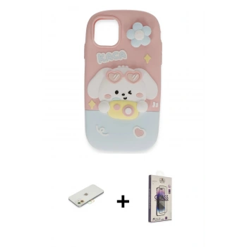 MARSİLYAN™- iPhone 11 Kılıf Akış Yansıma - Siyah Bilvis 3D Cam Ekran Koruyucu + Renkli Kamera Lens Koruma Cam - TU