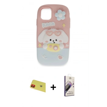 MARSİLYAN™- iPhone 11 Kılıf Akış Yansıma - Siyah Bilvis 3D Mat Cam Ekran Koruyucu + Rainbow Kamera Lens Koruma Cam - KI