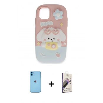 MARSİLYAN™- iPhone 11 Kılıf Akış Yansıma - Siyah Bilvis 3D Mat Cam Ekran Koruyucu + Neon Fosforlu Kamera Lens - MI