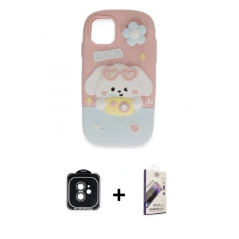 MARSİLYAN™- iPhone 11 Kılıf Akış Yansıma - Siyah Bilvis 3D Mat Cam Ekran Koruyucu + PVD Metal Kamera Lens - SH