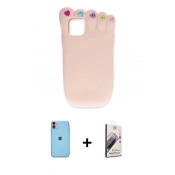 MARSİLYAN™- iPhone 11 Kılıf Akış Yansıma - Siyah Bilvis 3D Mat Cam Ekran Koruyucu + Neon Fosforlu Kamera Lens - TU