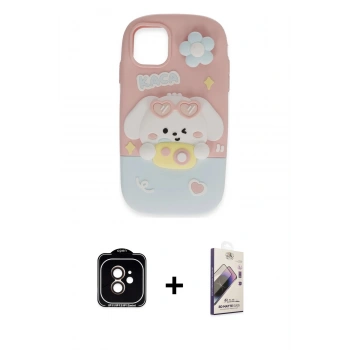 MARSİLYAN™- iPhone 11 Kılıf Akış Yansıma - Siyah Bilvis 3D Mat Cam Ekran Koruyucu + PVD Metal Kamera Lens - TU