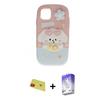 MARSİLYAN™- iPhone 11 Kılıf Akış Yansıma - Siyah Bilvis 5in1 3D Magic Cam Ekran Koruyucu + Rainbow Kamera Lens Koruma Cam - KI