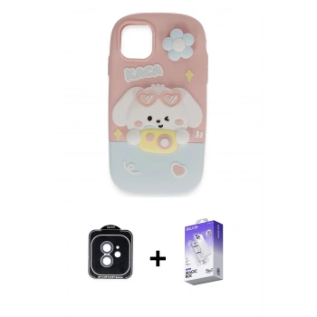 MARSİLYAN™- iPhone 11 Kılıf Akış Yansıma - Siyah Bilvis 5in1 3D Magic Cam Ekran Koruyucu + PVD Metal Kamera Lens - MI