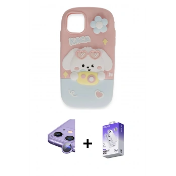 MARSİLYAN™- iPhone 11 Kılıf Akış Yansıma - Siyah Bilvis 5in1 3D Magic Cam Ekran Koruyucu + Raze Metal Kamera Lens - MR