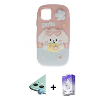 MARSİLYAN™- iPhone 11 Kılıf Akış Yansıma - Siyah Bilvis 5in1 3D Magic Cam Ekran Koruyucu + Raze Metal Kamera Lens - MI