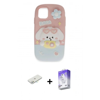 MARSİLYAN™- iPhone 11 Kılıf Akış Yansıma - Siyah Bilvis 5in1 3D Magic Cam Ekran Koruyucu + Renkli Kamera Lens Koruma Cam - SI