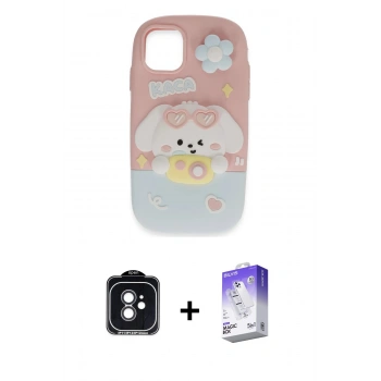 MARSİLYAN™- iPhone 11 Kılıf Akış Yansıma - Siyah Bilvis 5in1 3D Magic Cam Ekran Koruyucu + PVD Metal Kamera Lens - SH