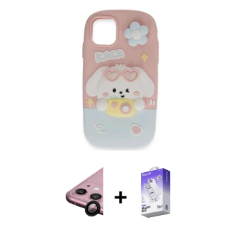MARSİLYAN™- iPhone 11 Kılıf Akış Yansıma - Siyah Bilvis 5in1 3D Magic Cam Ekran Koruyucu + Raze Metal Kamera Lens - SH