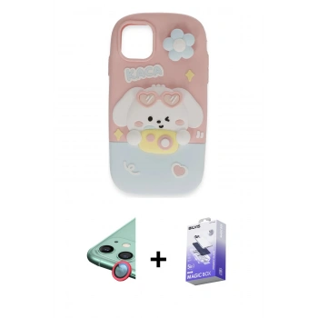 MARSİLYAN™- iPhone 11 Kılıf Akış Yansıma - Siyah Bilvis 5in1 5D Magic Hayalet Cam Ekran Koruyucu + Raze Metal Kamera Lens - KI