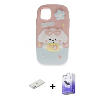 MARSİLYAN™- iPhone 11 Kılıf Akış Yansıma - Siyah Bilvis 5in1 5D Magic Hayalet Cam Ekran Koruyucu + Renkli Kamera Lens Koruma Cam - PE
