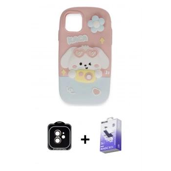 MARSİLYAN™- iPhone 11 Kılıf Akış Yansıma - Siyah Bilvis 5in1 5D Magic Hayalet Cam Ekran Koruyucu + PVD Metal Kamera Lens - TU