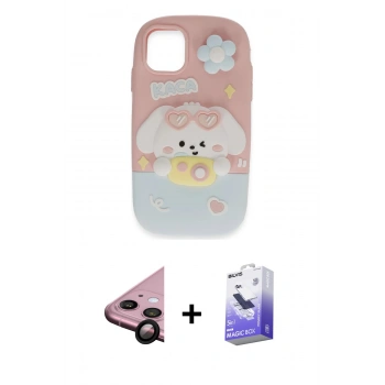 MARSİLYAN™- iPhone 11 Kılıf Akış Yansıma - Siyah Bilvis 5in1 5D Magic Hayalet Cam Ekran Koruyucu + Raze Metal Kamera Lens - SH