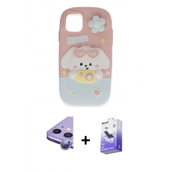 MARSİLYAN™- iPhone 11 Kılıf Akış Yansıma - Siyah Bilvis 5in1 5D Magic Hayalet Cam Ekran Koruyucu + Raze Metal Kamera Lens - MR