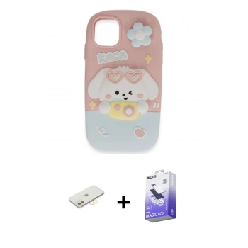 MARSİLYAN™- iPhone 11 Kılıf Akış Yansıma - Siyah Bilvis 5in1 5D Magic Hayalet Cam Ekran Koruyucu + Renkli Kamera Lens Koruma Cam - SI