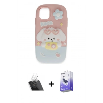 MARSİLYAN™- iPhone 11 Kılıf Akış Yansıma - Siyah Bilvis 5in1 5D Magic Hayalet Cam Ekran Koruyucu + Kamera Lens Koruma Cam - SF