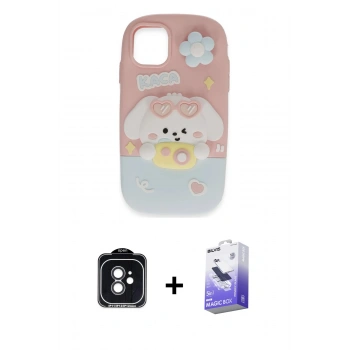 MARSİLYAN™- iPhone 11 Kılıf Akış Yansıma - Siyah Bilvis 5in1 5D Magic Hayalet Cam Ekran Koruyucu + PVD Metal Kamera Lens - SH