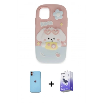 MARSİLYAN™- iPhone 11 Kılıf Akış Yansıma - Siyah Bilvis 5in1 5D Magic Hayalet Cam Ekran Koruyucu + Neon Fosforlu Kamera Lens - TU