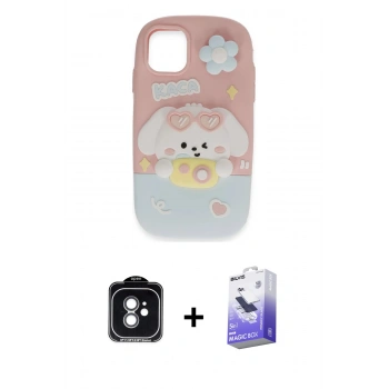 MARSİLYAN™- iPhone 11 Kılıf Akış Yansıma - Siyah Bilvis 5in1 5D Magic Hayalet Cam Ekran Koruyucu + PVD Metal Kamera Lens - YL