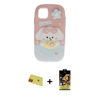 MARSİLYAN™- iPhone 11 Kılıf Akış Yansıma - Siyah Buffer Cam Ekran Koruyucu + Rainbow Kamera Lens Koruma Cam - KI