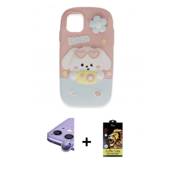 MARSİLYAN™- iPhone 11 Kılıf Akış Yansıma - Siyah Buffer Cam Ekran Koruyucu + Raze Metal Kamera Lens - MR