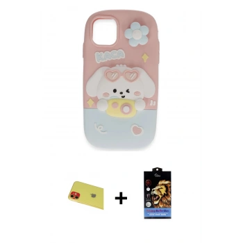 MARSİLYAN™- iPhone 11 Kılıf Akış Yansıma - Siyah Buffer Hayalet Cam Ekran Koruyucu + Rainbow Kamera Lens Koruma Cam - KI