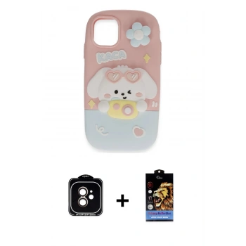 MARSİLYAN™- iPhone 11 Kılıf Akış Yansıma - Siyah Buffer Hayalet Cam Ekran Koruyucu + PVD Metal Kamera Lens - TU