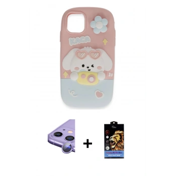 MARSİLYAN™- iPhone 11 Kılıf Akış Yansıma - Siyah Buffer Hayalet Cam Ekran Koruyucu + Raze Metal Kamera Lens - MR