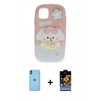 MARSİLYAN™- iPhone 11 Kılıf Akış Yansıma - Siyah Buffer Hayalet Cam Ekran Koruyucu + Neon Fosforlu Kamera Lens - TU