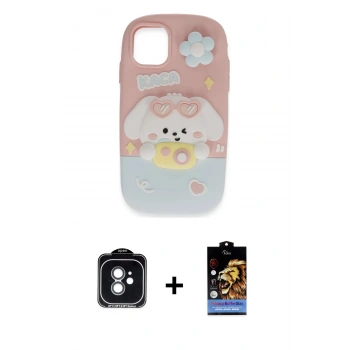 MARSİLYAN™- iPhone 11 Kılıf Akış Yansıma - Siyah Buffer Hayalet Cam Ekran Koruyucu + PVD Metal Kamera Lens - YL
