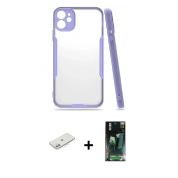 MARSİLYAN™- iPhone 11 Kılıf Atlas Asil Serisi - Şeffaf 360 Full Body Arka Koruyucu + Renkli Kamera Lens Koruma Cam - PE