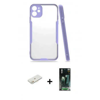 MARSİLYAN™- iPhone 11 Kılıf Atlas Asil Serisi - Şeffaf 360 Full Body Arka Koruyucu + Renkli Kamera Lens Koruma Cam - TU
