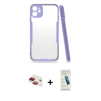 MARSİLYAN™- iPhone 11 Kılıf Atlas Asil Serisi - Şeffaf Pasifik Cam Ekran Koruyucu + Pers Alüminyum Kamera Lens - KI