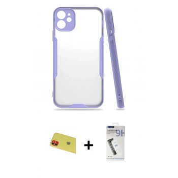 MARSİLYAN™- iPhone 11 Kılıf Atlas Asil Serisi - Şeffaf Uv Polymer Nano Ekran Koruyucu + Rainbow Kamera Lens Koruma Cam - KI