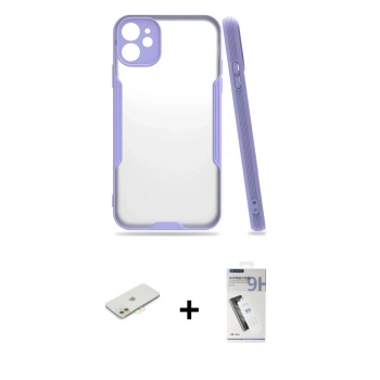 MARSİLYAN™- iPhone 11 Kılıf Atlas Asil Serisi - Şeffaf Uv Polymer Nano Ekran Koruyucu + Renkli Kamera Lens Koruma Cam - TU
