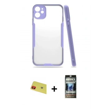 MARSİLYAN™- iPhone 11 Kılıf Atlas Asil Serisi - Siyah 34D Hayalet Izgaralı Cam + Rainbow Kamera Lens Koruma Cam - KI