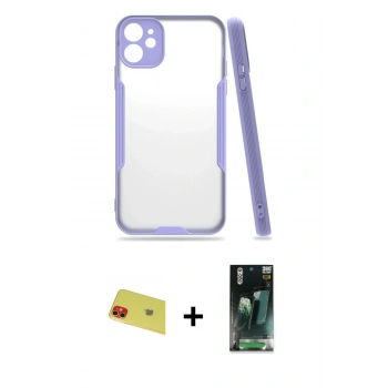 MARSİLYAN™- iPhone 11 Kılıf Atlas Asil Serisi - Siyah 360 Mat Full Body Arka Koruyucu + Rainbow Kamera Lens Koruma Cam - KI