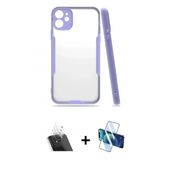 MARSİLYAN™- iPhone 11 Kılıf Atlas Asil Serisi - Siyah 3D Antistatik Cam Ekran Koruyucu + Kamera Lens Koruma Cam - SF