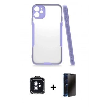 MARSİLYAN™- iPhone 11 Kılıf Atlas Asil Serisi - Siyah 3D Antistatik Hayalet Cam Ekran Koruyucu + PVD Metal Kamera Lens - MI